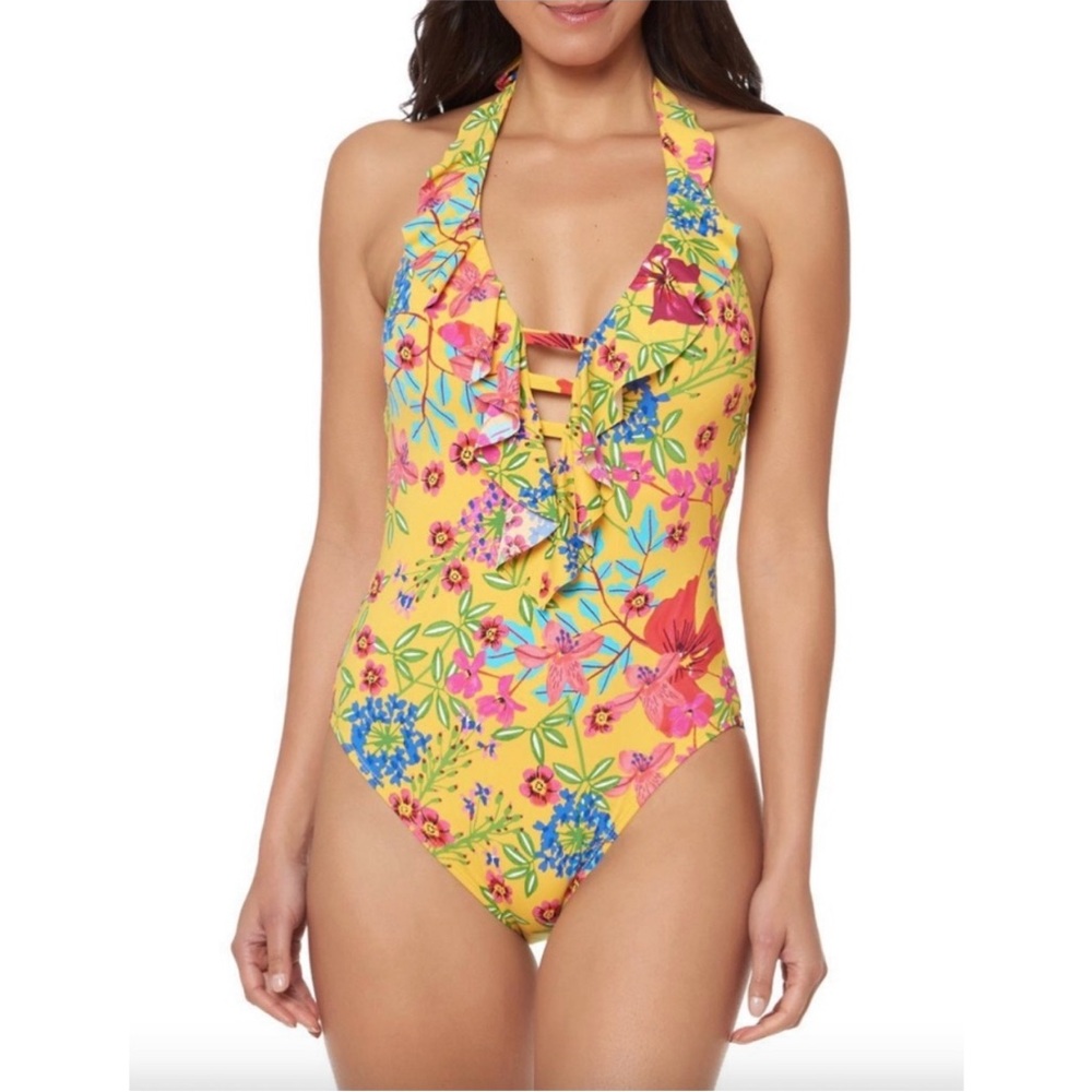 Bleu Rod Beattie Magic Garden Coast To Coast Ruffle Plunge One Piece Swimsuit 12